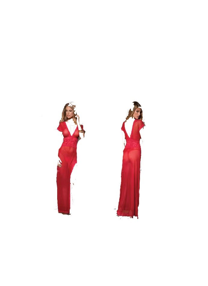 Generic - Women Long  Nightgown V- Neckline with Beautiful Lace Trim Sleepwear. - Image 1