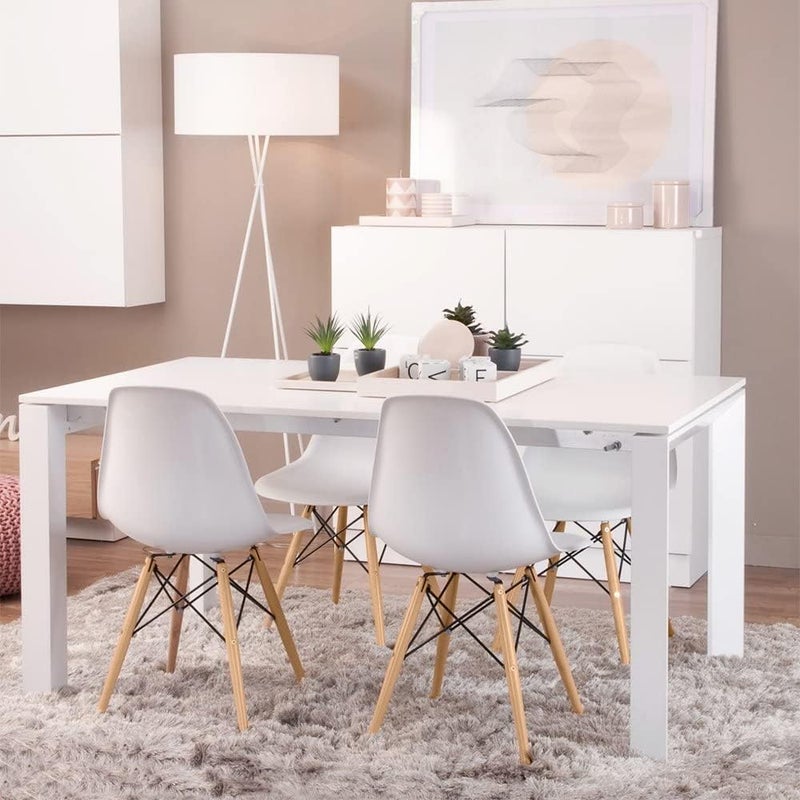 Mumoo Bear Modern Mid-Century Modern Dining Chair, Eames Style, Ergonomic, White, Wood Legs, Plastic Seat, for Dining, Office, Living Room - Image 2
