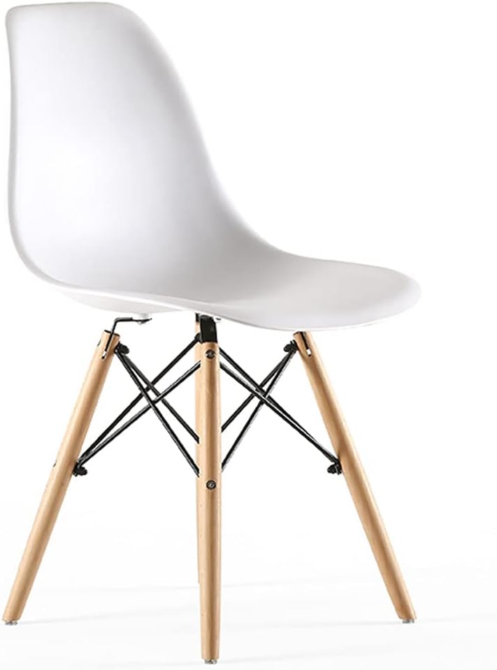 Mumoo Bear Modern Mid-Century Modern Dining Chair, Eames Style, Ergonomic, White, Wood Legs, Plastic Seat, for Dining, Office, Living Room - Image 1