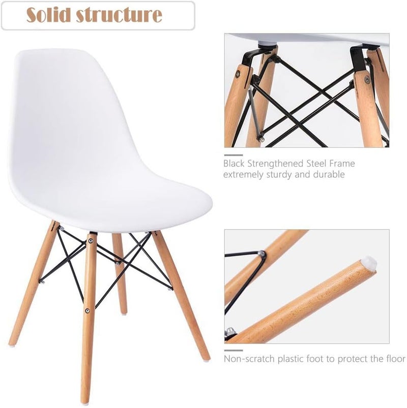 Mumoo Bear Modern Mid-Century Modern Dining Chair, Eames Style, Ergonomic, White, Wood Legs, Plastic Seat, for Dining, Office, Living Room - Image 5