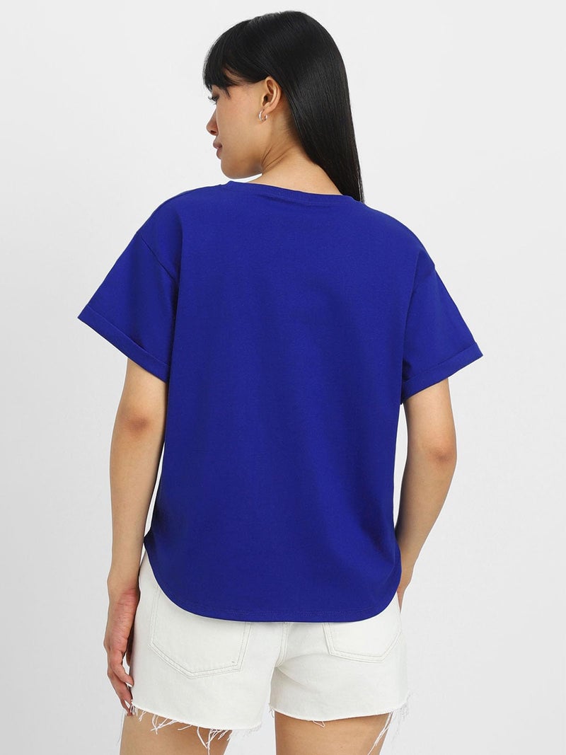 JUNEBERRY® Pure 100% Cotton Oversized Loose Baggy Fit Round Neck with Drop Shoulder Cork & Royal Blue Half Sleeves Boyfriend T-Shirt for Women & Girls (PO2_BF_46CR_39RB_S) - Image 4