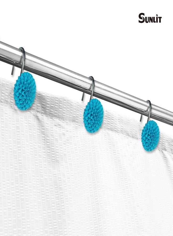 Sunlit Decorative Floral Shower Curtain Hooks, Turquoise Dahlia Pinnata Flower Shower Curtain Rings, Resin, Bathroom Decoration Blue Shower Curtain Hooks-12 Pack - Image 4