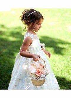 Excefore Wedding Flower Girl Basket with Lace Satin, Rustic Burlap Hamper Jute Flower Basket  Wedding Girl Storage Basket for Engagement Wedding Ceremony  Decoration Party Photo Props  - Image 2