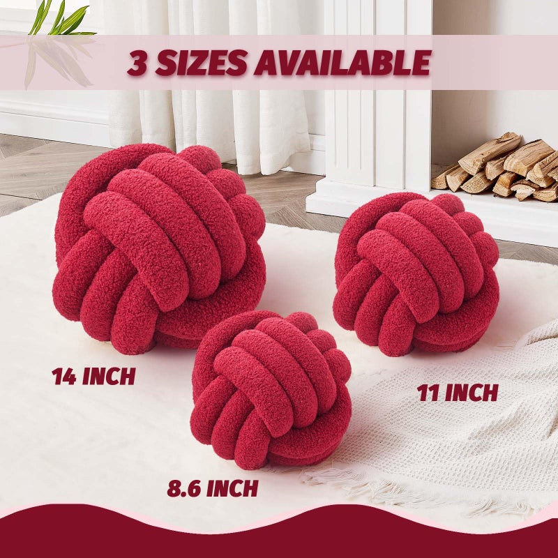 Uvvyui Knot Pillow Ball  Soft Home Decorative Pillows  Round Throw Pillow  Handmade Knotted Plush Pillow  Round Boucle Pillow Cushion (14 Inches Burgundy) - Image 2