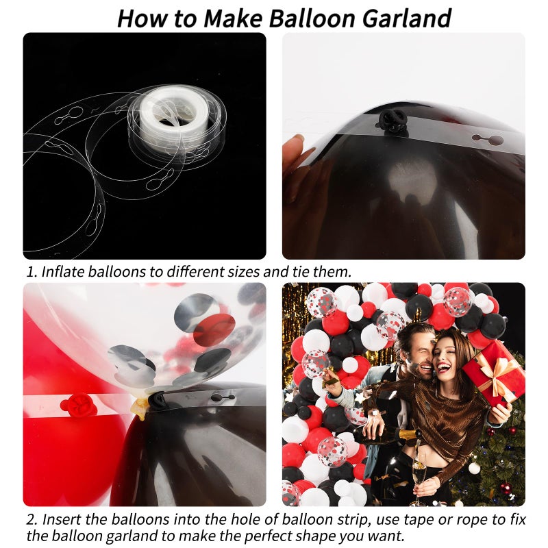 RUBFAC 129pcs Red Black White Balloons Garland Arch Kit, Red and Black White Balloons Arch for Shower Birthday 2025 Graduation Class Decorations Racing Car Poker Card Anniversary Supplies - Image 4