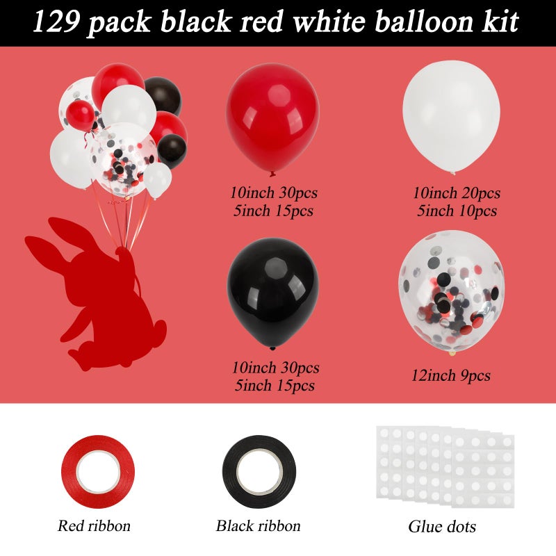 RUBFAC 129pcs Red Black White Balloons Garland Arch Kit, Red and Black White Balloons Arch for Shower Birthday 2025 Graduation Class Decorations Racing Car Poker Card Anniversary Supplies - Image 2