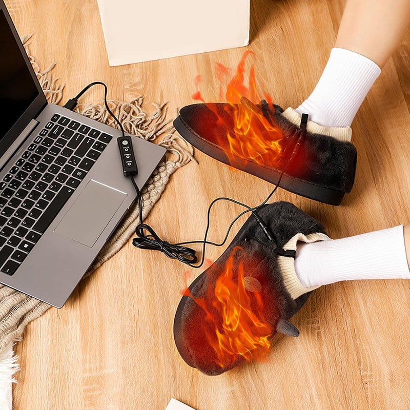 كلاراكو شباشب تدفئة كهربائية تعمل بمنفذ USB، حذاء مخملي دافئ، زوج واحد من مدفئات القدم الداخلية، أحذية شتوية للطقس البارد، أحذية منزلية، تحافظ على دفء أقدام الرجال والنساء (رمادي، 40-41) - Image 3