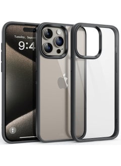 Generic Shockproof Clear Case for iPhone 15 Pro Max Not Yellowing 10FT Military Drop Protection Hard Clear Back Silicone Edge Four Corner Airbags Drop Protection Phone Cover (Titanium Grey) 