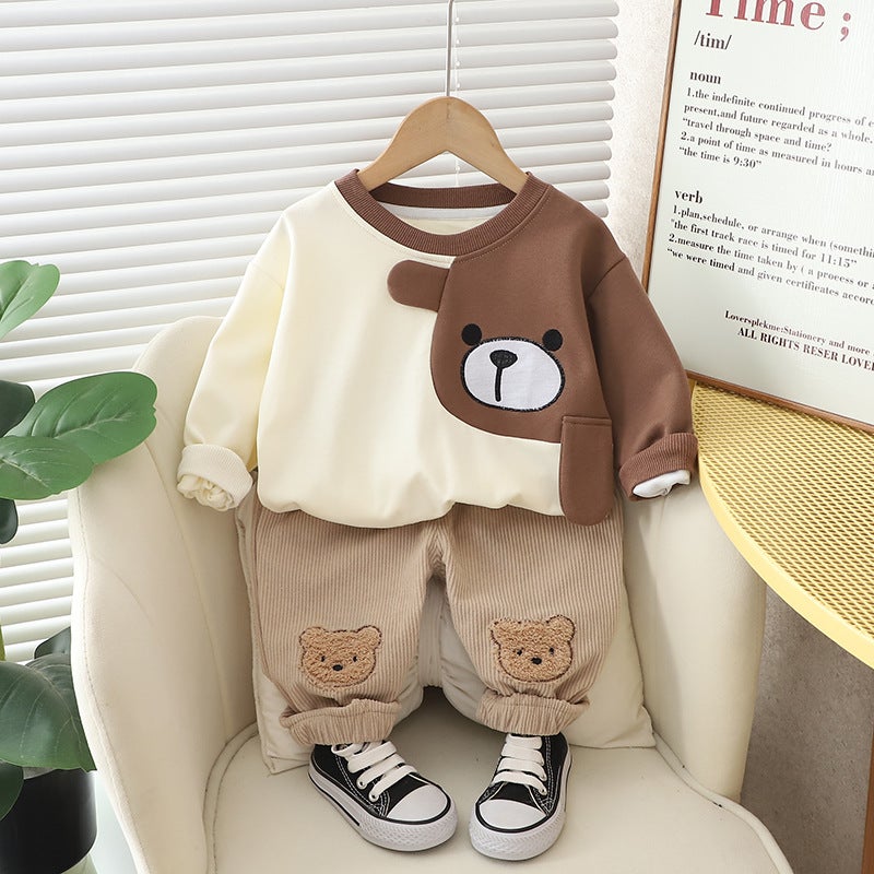Childrens suit 2023 Spring and Autumn New 3 Boys Fashionable Long Sleeve Two-Piece Set 6-Year-Old Boys Casual Childrens Wear Brown