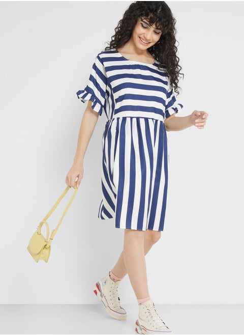 Urban Minx Ruffle Sleeve Striped Dress