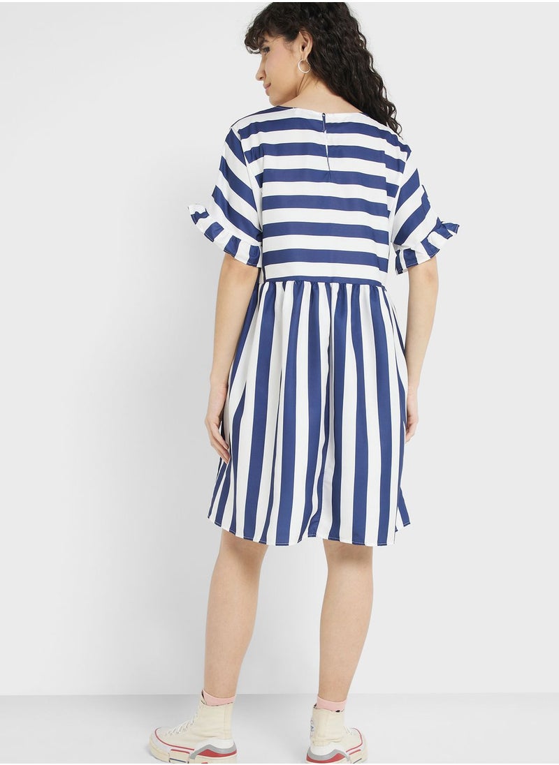 Urban Minx - Urban Minx Ruffle Sleeve Striped Dress - Image 1