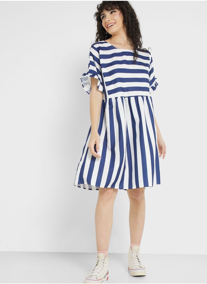 Urban Minx - Urban Minx Ruffle Sleeve Striped Dress - Image 1