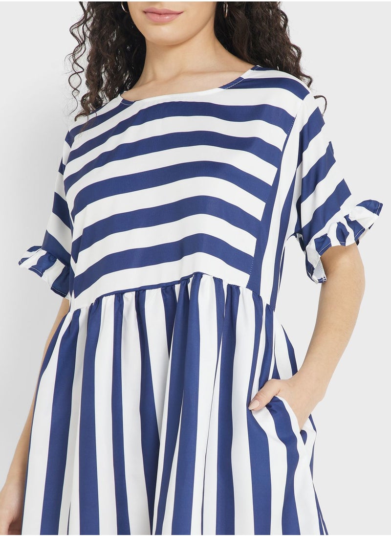Urban Minx - Urban Minx Ruffle Sleeve Striped Dress - Image 1