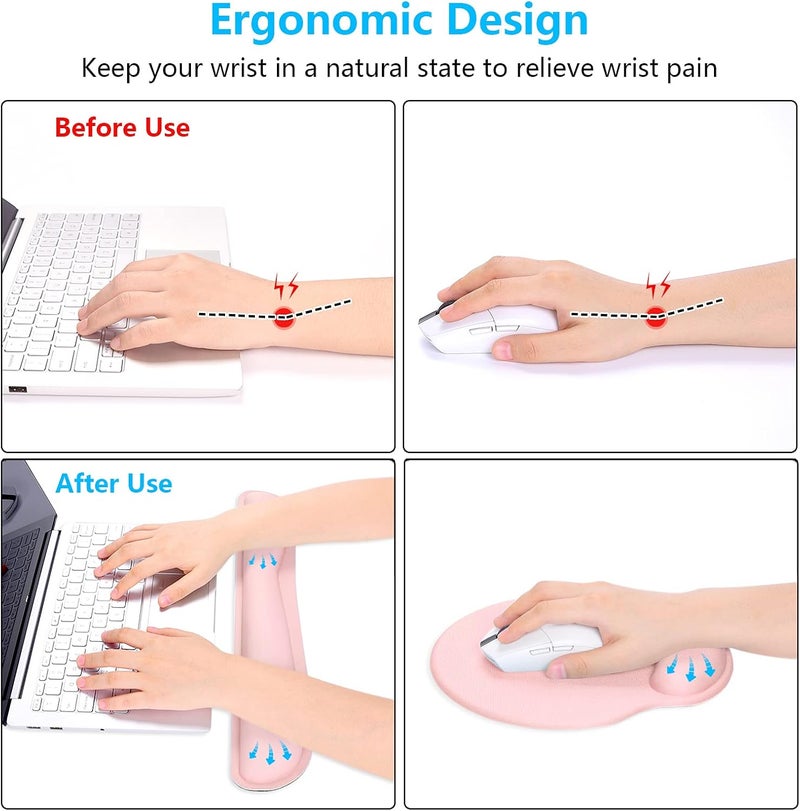 Dapesuom Keyboard Wrist Rest and Mouse Pad with Wrist Support, Cute Memory Foam Cushion for Keyboard and Mouse Set, Ergonomic Desktop Pad Rests with Non Slip Base for Easy Typing & Pain Relief, Pink - Image 3