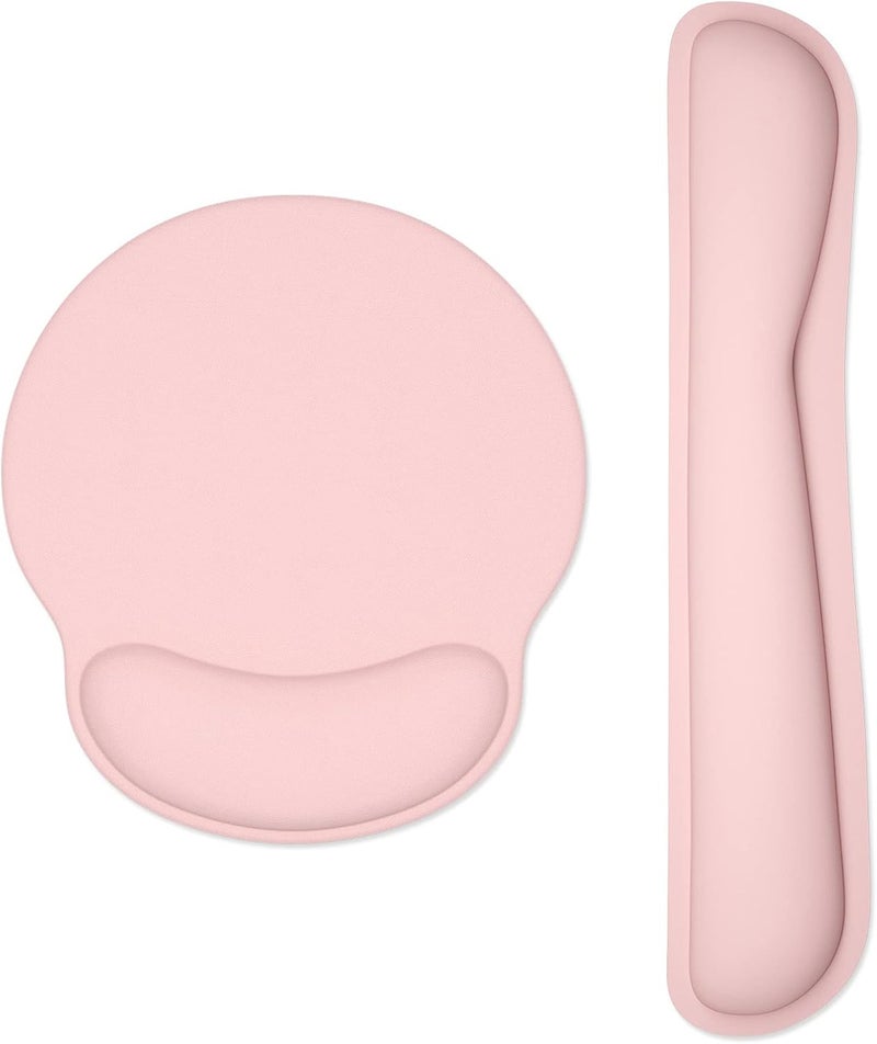 Dapesuom Keyboard Wrist Rest and Mouse Pad with Wrist Support, Cute Memory Foam Cushion for Keyboard and Mouse Set, Ergonomic Desktop Pad Rests with Non Slip Base for Easy Typing & Pain Relief, Pink - Image 1