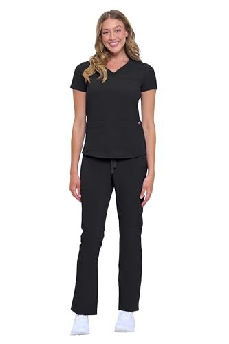 Natural Uniforms Womens 11 Pocket Cool Stretch Cargo Scrub Set (Black, Medium) - Image 2