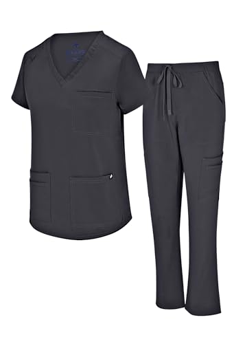Natural Uniforms Womens 11 Pocket Cool Stretch Cargo Scrub Set (Black, Medium) - Image 1