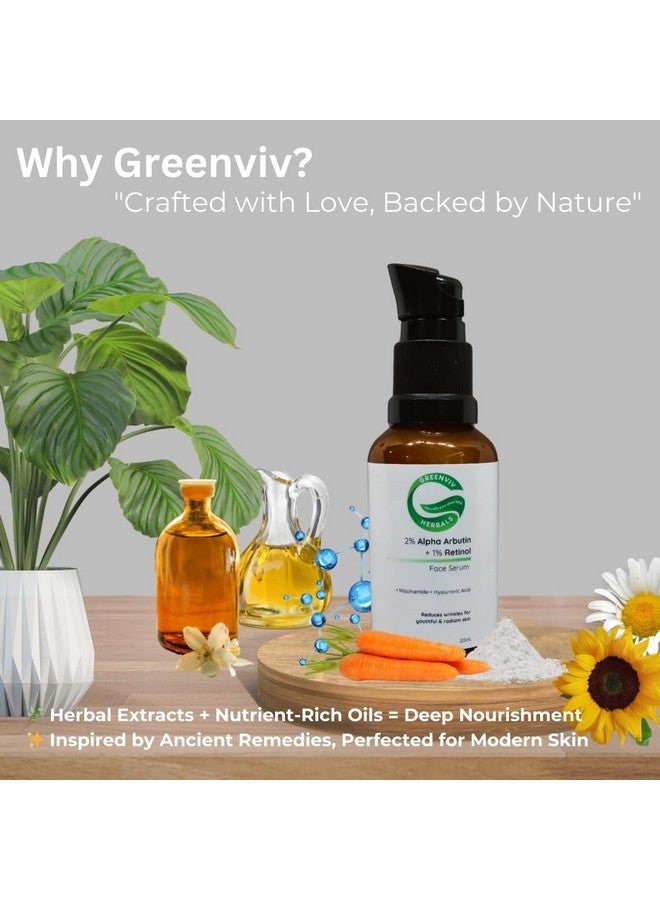 Greenviv سيروم الوجه المضاد للشيخوخة Greenviv 2% ألفا أربوتين + 1% ريتينول | مع النياسيناميد وحمض الهيالورونيك | يقلل من التجاعيد والخطوط الدقيقة، يعزز مرونة البشرة | 30 مل - Image 4
