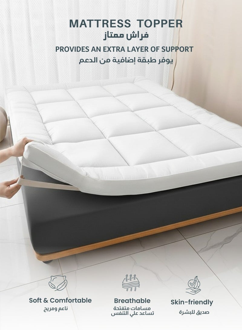 REST Mattress Topper 180x200+8cm Thick 900GSM Filling and Plush Brushed Fabric with 4-Side Elastic Bands for Secure Fit White Extra Thick Bed Topper Fluffy Super Soft Topper - Image 2