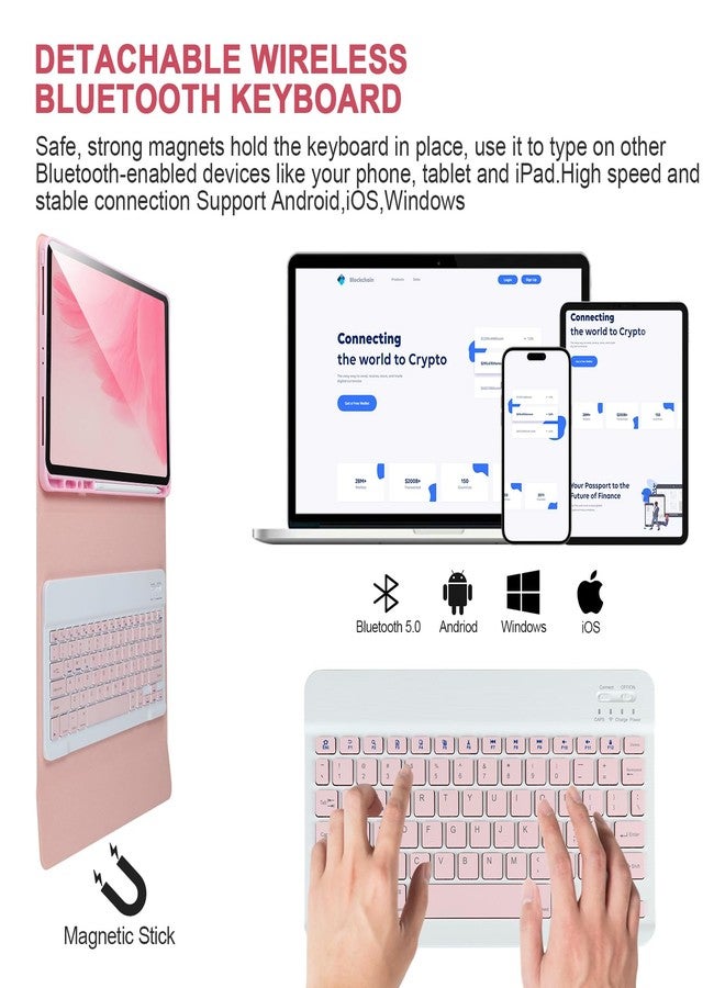 APHBZGE Keyboard Case for iPad Pro 11'' 4th/3rd/2nd/1st Gen,iPad Pro 11 ''4th Gen 2022,iPad Pro 11" 2021/2020/2018,iPad Air 5th/4th Gen,Detachable Bluetooth Keyboard for iPad Pro 11 with Pencil Holder Pink - Image 5