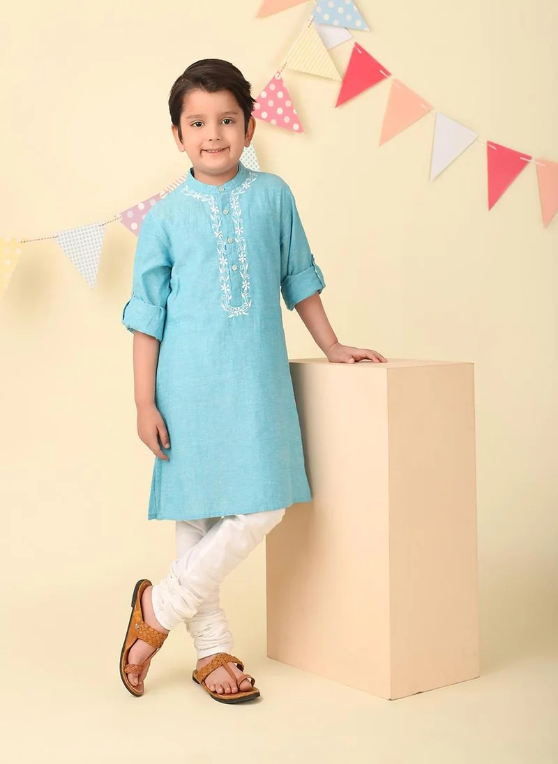 Fabindia Blue Cotton Chikankari Long Kurta