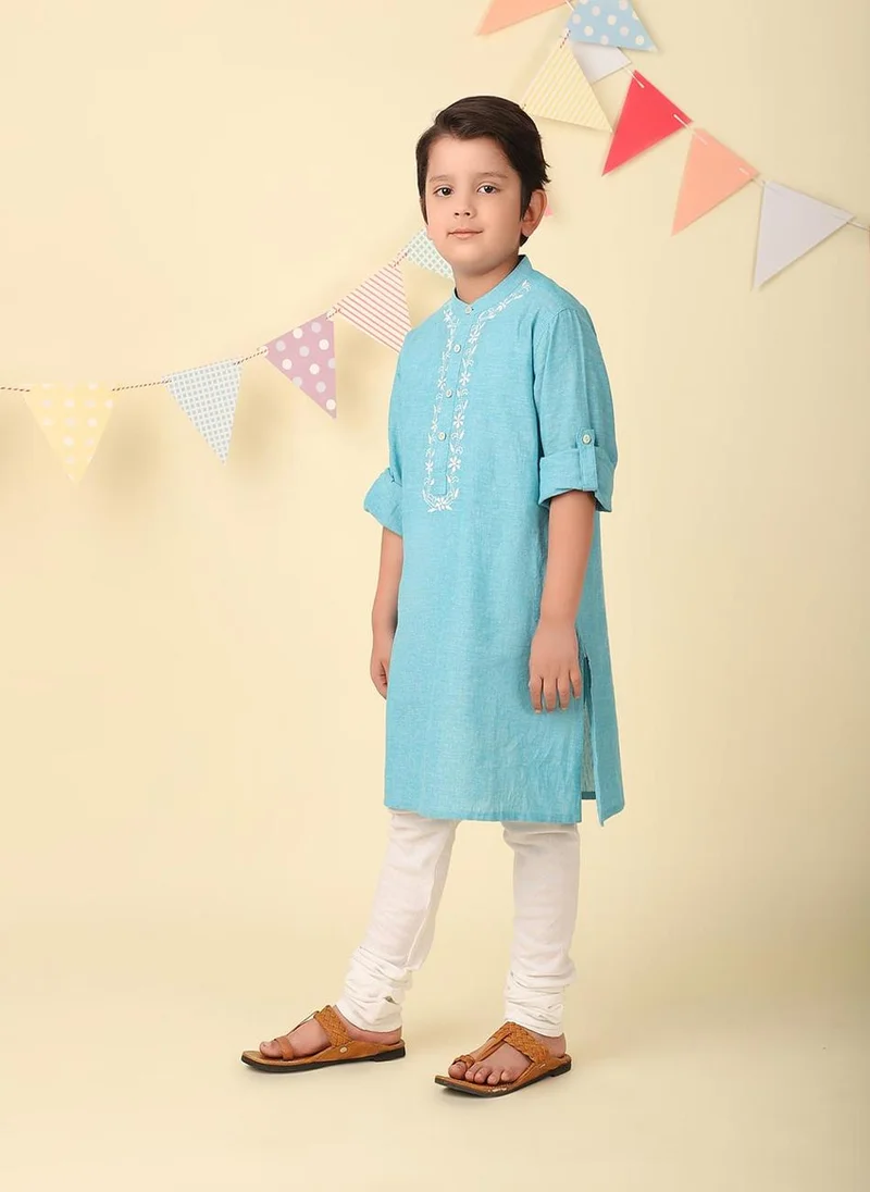 Fabindia Blue Cotton Chikankari Long Kurta