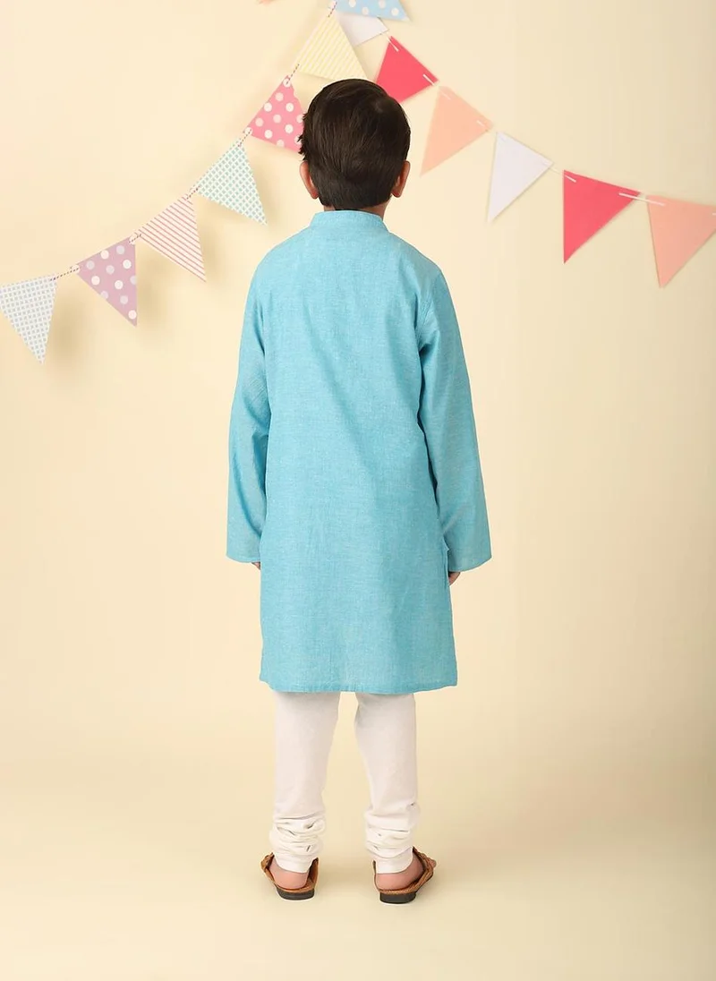 Fabindia Blue Cotton Chikankari Long Kurta