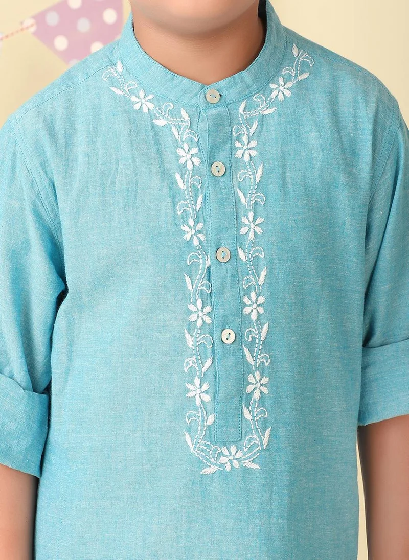 Fabindia Blue Cotton Chikankari Long Kurta