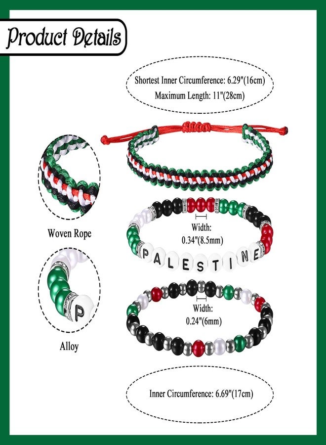 Cupimatch Palestine Flag Freedom Bracelet: Hand Woven Bracelets Palestine Alphabet National Bracelet - Bohemian Style Beaded Rope Men Women Bracelets Adjustable 3 Piece Set With Card for Mothers Day - Image 2