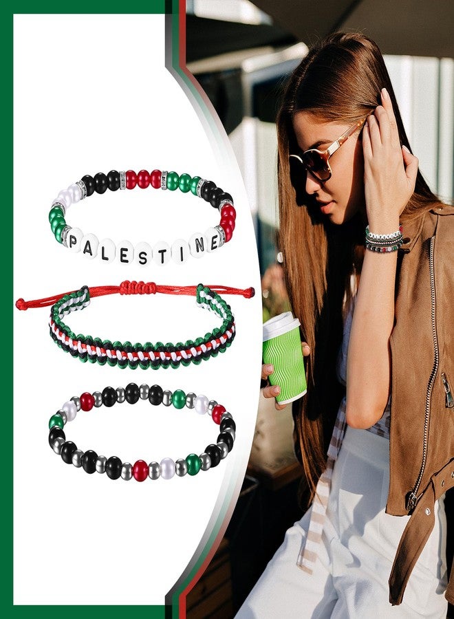 Cupimatch Palestine Flag Freedom Bracelet: Hand Woven Bracelets Palestine Alphabet National Bracelet - Bohemian Style Beaded Rope Men Women Bracelets Adjustable 3 Piece Set With Card for Mothers Day - Image 5