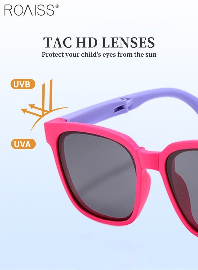 رويس نظارة شمسية مستقطبة مربعة قابلة للطي للأطفال، نظارات شمسية لطيفة للشاطئ والعطلات للحماية من الأشعة فوق البنفسجية 400 مع صندوق صغير محمول للأولاد والبنات والأطفال من سن 3 إلى 12 عاما - Image 5