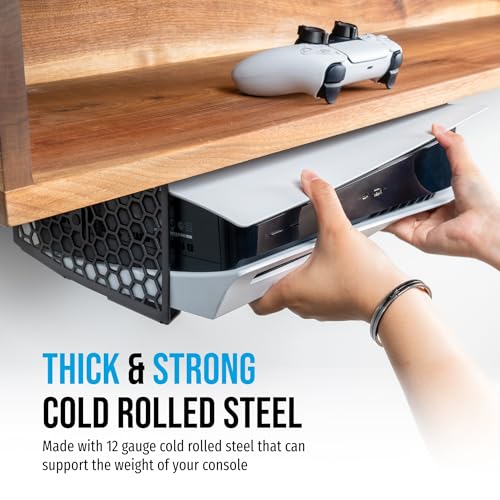 Glistco Stealth Mount for PlayStation 5, PS5 Slim & PS5 Pro, Under-Desk Console Holder for Space-Saving, Horizontal Under Desk Mount for Secure and Stable Console Placement - Image 3
