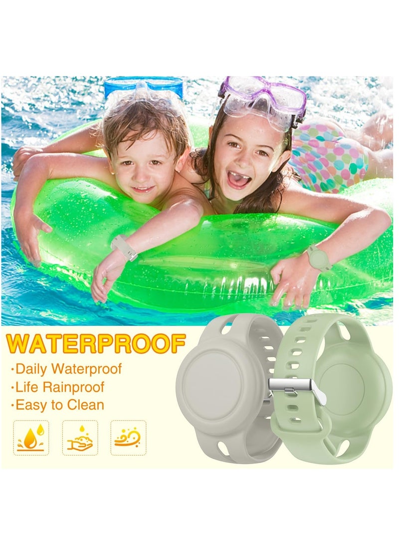 2 Pack Airtag Bracelet for Kids Waterproof Silicone Wristband Full Case Cover for Airtag Holder Anti Lost Band Hidden Accessories for Toddler Child Tracker Strap Green and Gray - Image 2