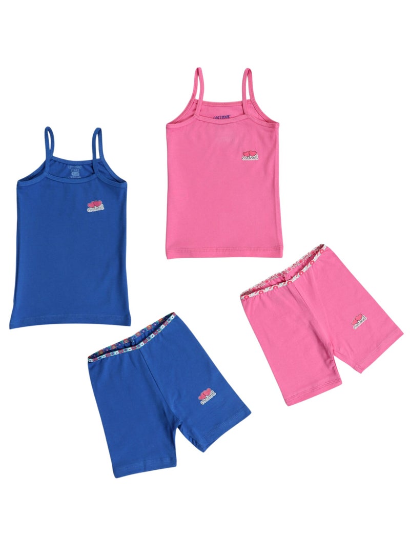 COTTONIL Pack of 2 Strap Top And Long Short Underwear Set For Girls  - Image 1