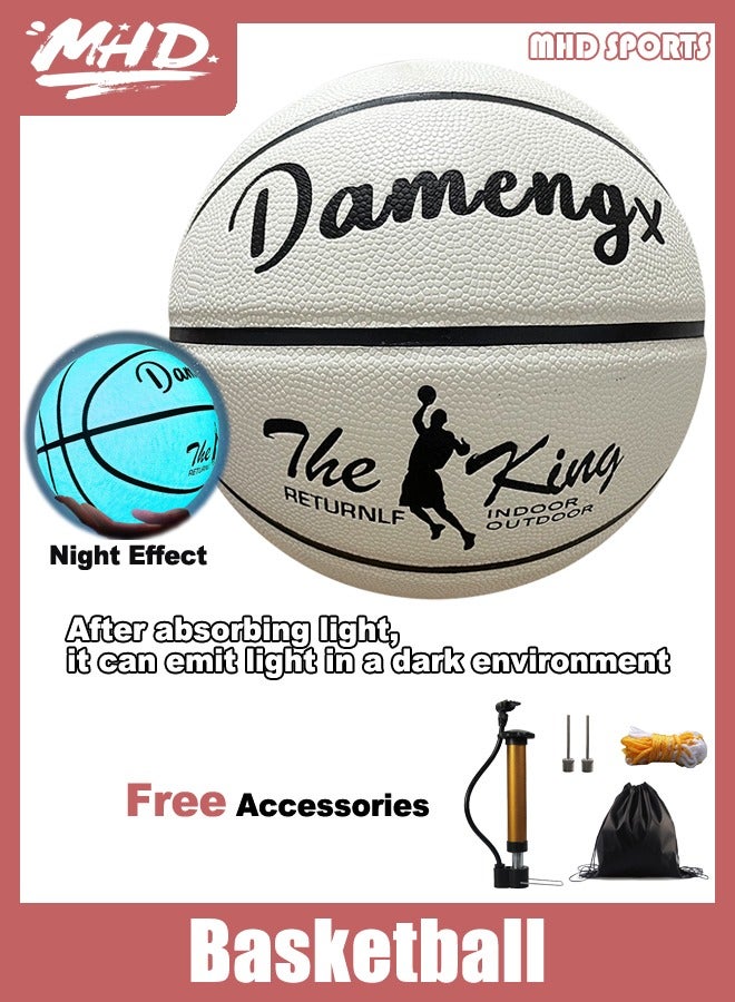 Size 7 Official Game Basketball - Non - Slip & Durable for Indoor/Outdoor Concrete Courts - Includes Bag, Pump, Needle & Net