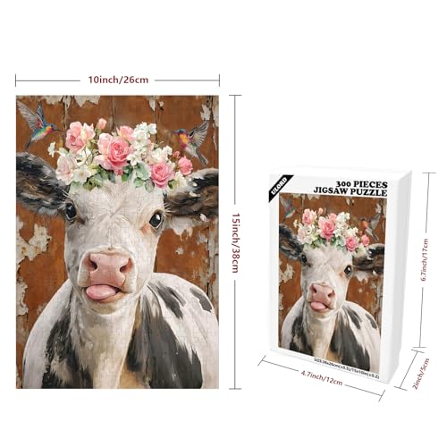 Ulord Great Jigsaw Puzzles for Adults 300 Pieces Rustic Cow with Hummingbirds and Blossoms Puzzles for Adults Toys Gift Family Decoration Kids Puzzle - Image 5