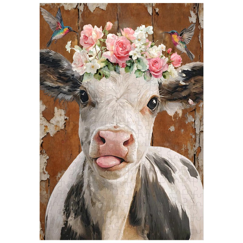 Ulord Great Jigsaw Puzzles for Adults 300 Pieces Rustic Cow with Hummingbirds and Blossoms Puzzles for Adults Toys Gift Family Decoration Kids Puzzle - Image 3