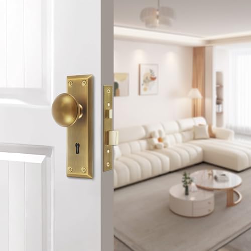 Newliplace Mortise Lock Set for Interior Door, Vintage Antique Brass Door Knobs with Lock and Skeleton Key, Replacing Old Style Doors - Image 5