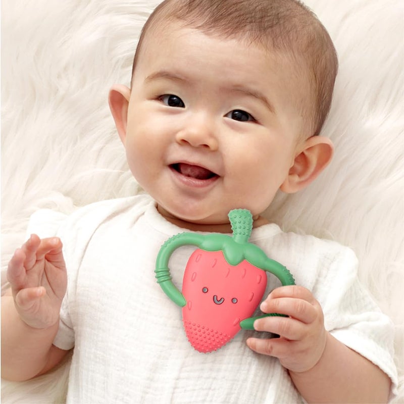 Itzy Ritzy Strawberry-Shaped Baby Teether with Handles; Silicone Teether for Babies with Easy-Grab Handles and Textured, Teethable Surfaces - Baby Teething Toy for 3 Months & Up (Strawberry) - Image 2