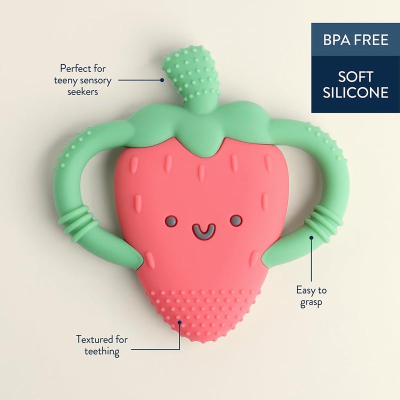 Itzy Ritzy Strawberry-Shaped Baby Teether with Handles; Silicone Teether for Babies with Easy-Grab Handles and Textured, Teethable Surfaces - Baby Teething Toy for 3 Months & Up (Strawberry) - Image 3