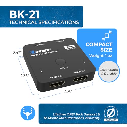 OREI 8K 2x1 HDMI Switch 4K @ 120hz by OREI - Auto HDMI Selector 48Gbos High Resolution Switch Between 2 Inputs Prefect for Gaming, PS5, Xbox, HDR10, Dolby Vision - Image 5