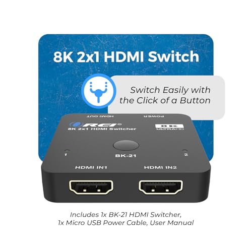 OREI 8K 2x1 HDMI Switch 4K @ 120hz by OREI - Auto HDMI Selector 48Gbos High Resolution Switch Between 2 Inputs Prefect for Gaming, PS5, Xbox, HDR10, Dolby Vision - Image 2