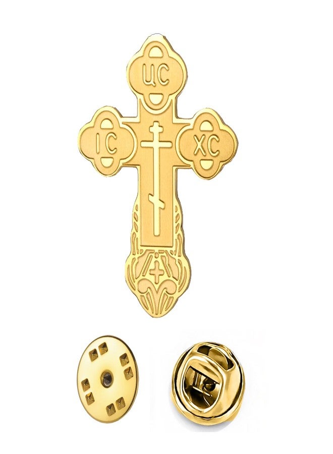 TEAMER Cross Brooch Pins Russian Orthodox Crucifix Eastern Church Brooch Religious Christian Prayer Jewelry for Men Women (Gold) - Image 1