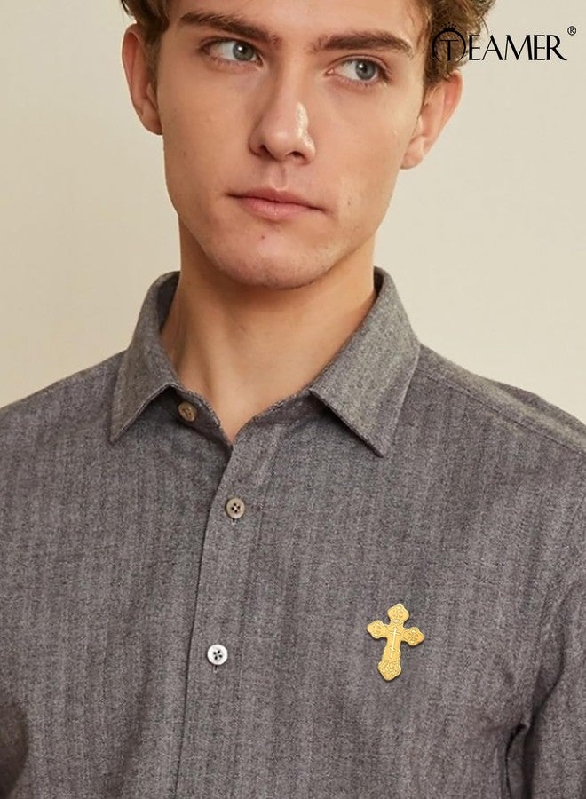 TEAMER Cross Brooch Pins Russian Orthodox Crucifix Eastern Church Brooch Religious Christian Prayer Jewelry for Men Women (Gold) - Image 2