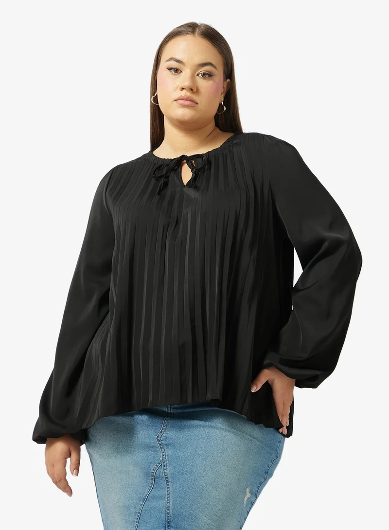 جينجر بلس بلوزة بأكمام طويلة مطوية