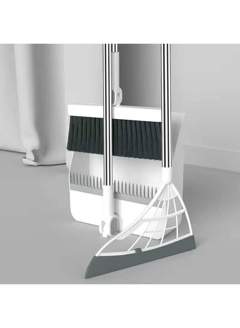 Arabest Household Broom and Dustpan Set, Long Handle Brooms and Dustpan Household Soft Sets, Plastic Stainless Steel Long Teeth Dustpan Combination, Broom and Stand up Dustpan Set for Home (White) - Image 1