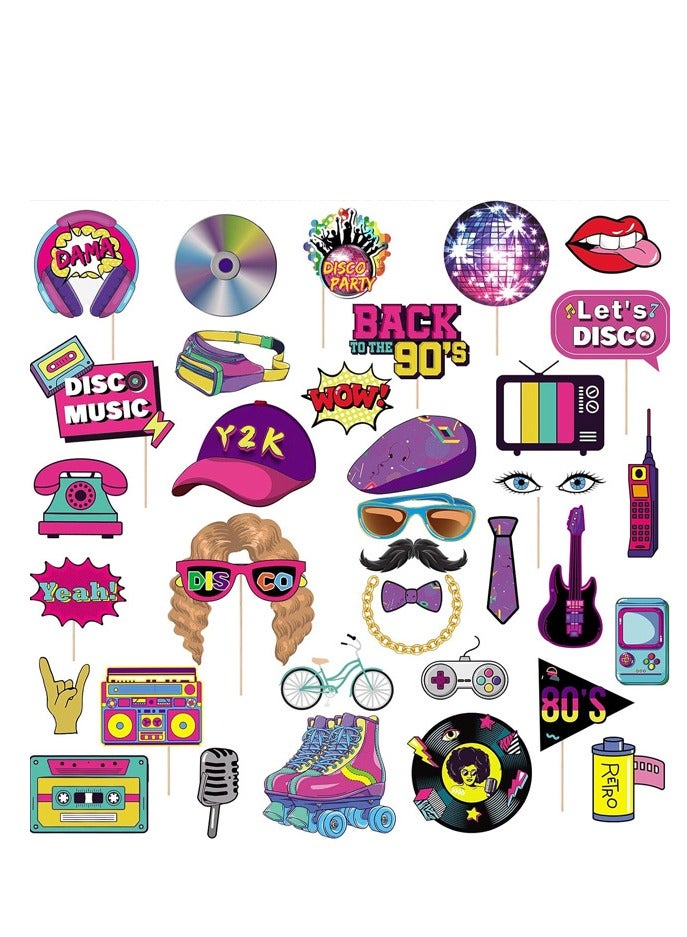 general 36 Pcs 90s Photo Booth Props 70s 80s 90s Theme Disco Party Decor,Disco Hip Hop Retro Y2K Photography Photo Booth Backdrop for Disco Birthday Party Supplies Adults Kids - Image 1