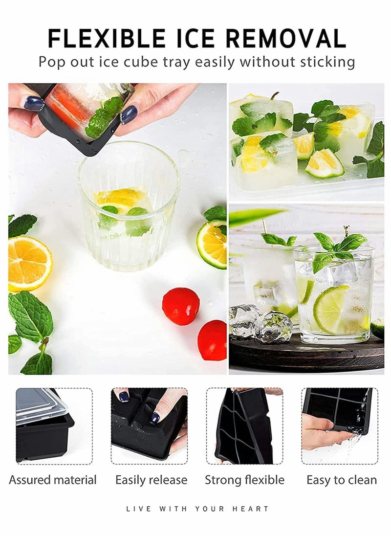 Y&D - Ice Cube Trays Set of 2, with Spill-Resistant Removable Lids, Silicone Bottom for Easy Release Cubes, Odourless Food Grade, Dishwasher Safe, 6 Cavity Large Square, Stackable BPA Free - Image 1