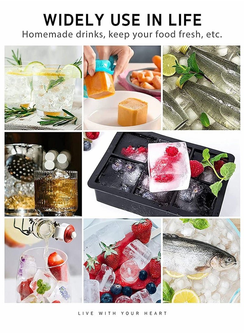 Y&D - Ice Cube Trays Set of 2, with Spill-Resistant Removable Lids, Silicone Bottom for Easy Release Cubes, Odourless Food Grade, Dishwasher Safe, 6 Cavity Large Square, Stackable BPA Free - Image 1