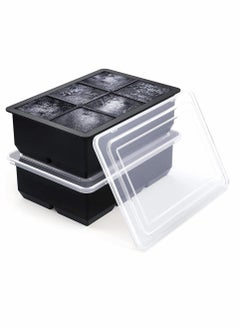 Y&D Ice Cube Trays Set of 2, with Spill-Resistant Removable Lids, Silicone Bottom for Easy Release Cubes, Odourless Food Grade, Dishwasher Safe, 6 Cavity Large Square, Stackable BPA Free  - Image 1